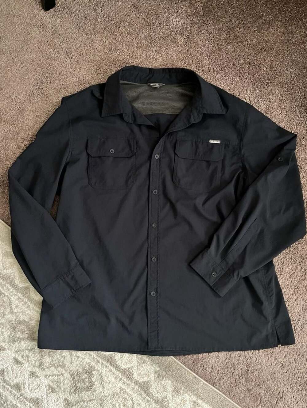 Eddie Bauer Shirt Men 2XL Navy Blue Button Front Long Sleeve Fishing Outdoor